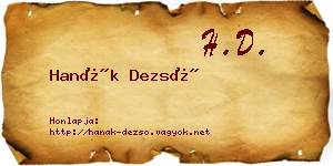 Hanák Dezső névjegykártya